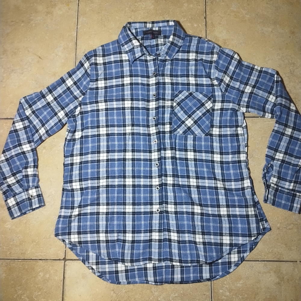 Faded Rose Women's Blue Plaid Flannel Button Down Shirt Size Medium